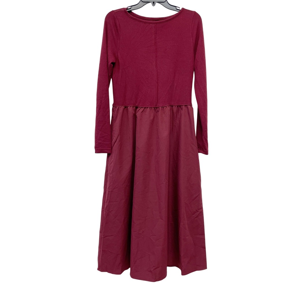 A New Day Women's Burgundy Mixed Media Long Sleeve Midi Dress Size Medium